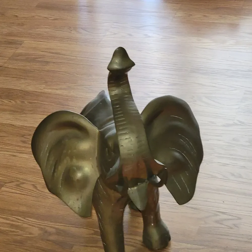 Vintage Brass Elephant Sculpture trunk up Enormous Very Large Heavy Weight 23lb